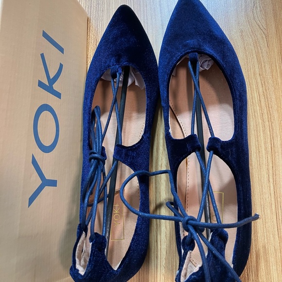 Yoki NWT Womens Navy Urban-140 Gladiator Pointy Velvet Lace Up Flat (Sz 9) - Picture 4 of 7